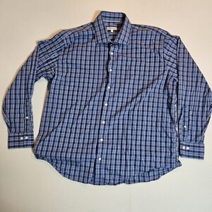 Peter Millar Men's XXL Blue Plaid Stretch‎ Dress Shirt Long Sleeve Button Front